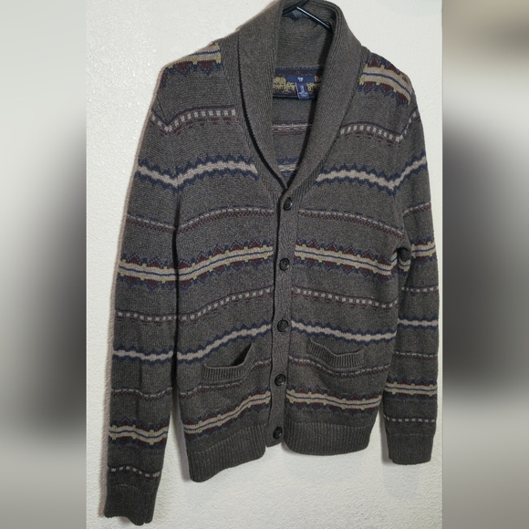 Gap Sweater Mens Medium Gray Shawl Cardigan Button Up Western Navajo Knit Hiking - Picture 7 of 12